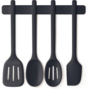 bella 5-Piece Kitchen Tool Set with Magnetic Rack, Silicone, Turner, Spoon, Slotted Spoon, Spatula, Utensil Holder, Magnetic Holder, Non-toxic*, Food-grade, Heat safe to 425°F, Dishwasher Safe, Slate(Slate)