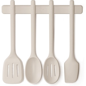 bella 5-Piece Kitchen Tool Set with Magnetic Rack, Silicone, Turner, Spoon, Slotted Spoon, Spatula, Utensil Holder, Magnetic Holder, Non-toxic*, Food-grade, Heat safe to 425°F, Dishwasher Safe, Slate(Oatmilk)