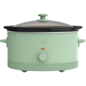 bella 6.0 Qt Manual Slow Cooker, Ceramic Nonstick Coating, 3 Temperature Settings, Dishwasher Safe Stoneware Pot and Tempered Glass Lid, Cool Touch Handles & Tangle Free Cord Wrap, Oatmilk(Seaglass)
