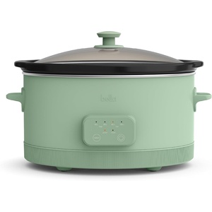 bella 6.0 Qt Programmable Slow Cooker, Ceramic Nonstick Coating, Adjustable Temperature & Cooking Times, Dishwasher Safe Stoneware Pot & Tempered Glass Lid, Tangle Free Cord Wrap, Oatmilk(Seaglass)
