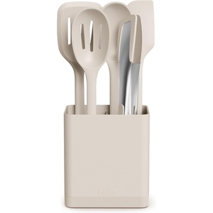 bella 6-Piece Modular Tool Set, Silicone, Turner, Spoon, Slotted Spoon, Spatula, Tongs, Crock with removable divider, Non-toxic*, Food-grade, Heat safe to 425°F, Dishwasher Safe, Oatmilk(Oatmilk)