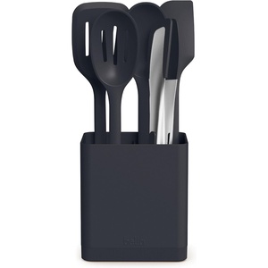 bella 6-Piece Modular Tool Set, Silicone, Turner, Spoon, Slotted Spoon, Spatula, Tongs, Crock with removable divider, Non-toxic*, Food-grade, Heat safe to 425°F, Dishwasher Safe, Oatmilk(Slate)