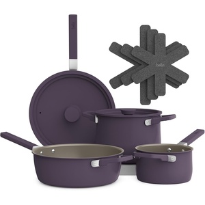 bella 9 Piece Ceramic Nonstick Cookware Set, Fits-anywhere™ Kitchenware w EverGood™ Coating, Dishwasher & Oven Safe, All Stovetops Compatible, Stackable Design, Cool Touch Handles, Surf(Plum)