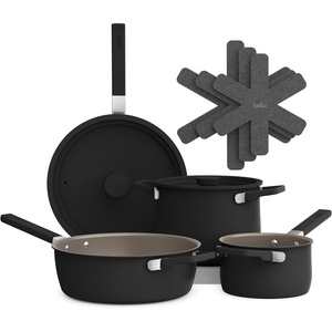 bella 9 Piece Ceramic Nonstick Cookware Set, Fits-anywhere™ Kitchenware w EverGood™ Coating, Dishwasher & Oven Safe, All Stovetops Compatible, Stackable Design, Cool Touch Handles, Black