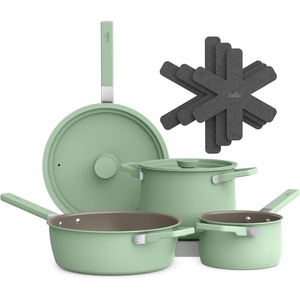 bella 9 Piece Ceramic Nonstick Cookware Set, Fits-anywhere™ Kitchenware w EverGood™ Coating, Dishwasher & Oven Safe, All Stovetops Compatible, Stackable Design, Cool Touch Handles, Surf(Seaglass)