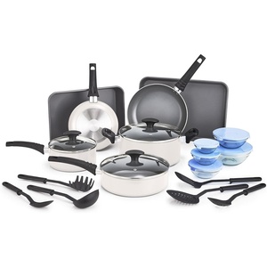 bella Cookware Set with Glass Lids with Nonstick, PFOA Free and Scratch Resistant Surface, Aluminum Bakeware, Pots and Pans, Storage Bowls & Utensils, Compatible with All Stovetops, 21 Piece, Gray(White)