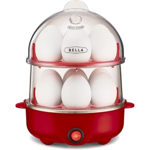 bella Electric Egg Cooker, 14 Eggs Capacity Tray, Double Stack, for Poached, Scrambled, Hard, Medium & Soft Boiled Eggs, Omelets and Steamed Dumplings, Auto Shutoff, 360 Watt, Oatmilk(Red)