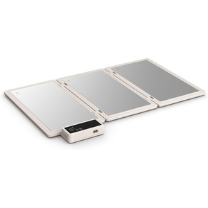 bella Fold & Store Warming Tray, Fits-Anywhere Kitchenware, Touchscreen Controls w Adjustable Temperature & Timer, 24.8” to 8.3” Wide, Auto Shutoff & Stainless Steel Warming Pads, 330 Watt, Oatmilk