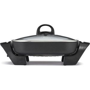 bella Make & Take Electric Skillet, Fits-anywhere™ kitchenware, EverGood™ Ceramic Coating, Adjustable Temperature & Dishwasher-Safe Tempered Glass Lid, Cast Aluminum Base, 1200 Watt, Oatmilk(Black)