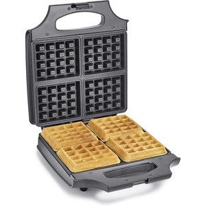 bella Waffle Iron – 4 Square Belgian Waffle Maker, Non-stick Extra Large Plates for Easy Cleanup – Compact Design, Stainless Steel, Black, 1400W(4 Slice)