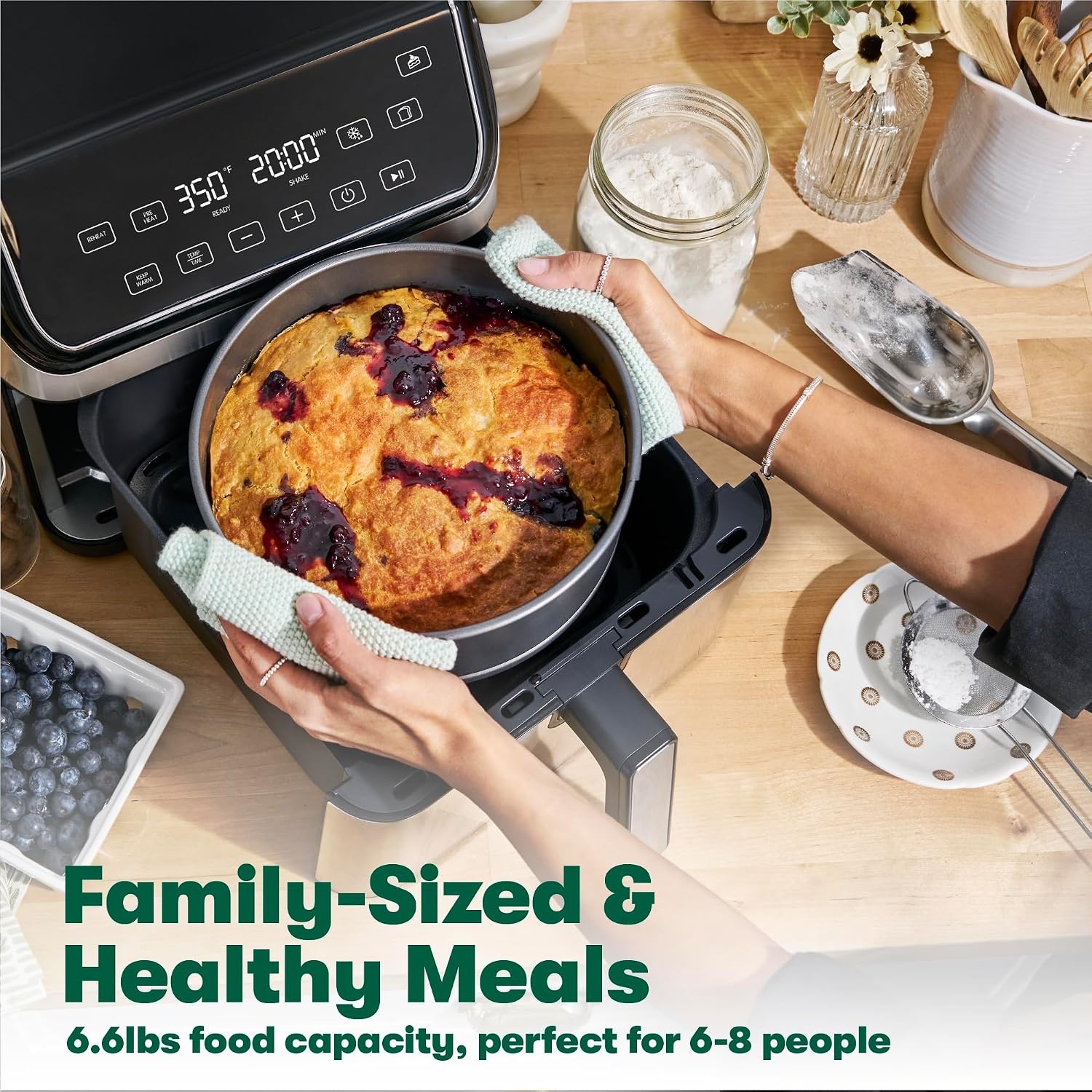 image:imagebella 8 Qt Digital Air Fryer with TurboCrisp Technology Large Family Size Nonstick Cooking Basket and Crisping Tray Multiple Preset Functions Auto Shutoff Black 1750 WattStainless Steel