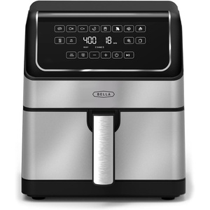 bella 8 Qt Digital Air Fryer with TurboCrisp Technology, Large Family Size Nonstick Cooking Basket and Crisping Tray, Multiple Preset Functions, Auto Shutoff, Black, 1750 Watt(Stainless Steel)
