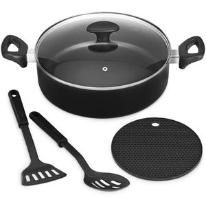 Bella 5-pc. Nonstick Frying Pan with Glass lid Everyday Pan Set in Black(Black)