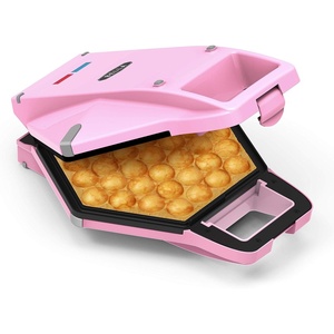 bella Bubble Waffle Maker for Hong Kong Style Breakfast Dessert 9″ Waffles, Keto Chaffles Iron with Non-stick PFOA Free Iron Plates for Easy Cleaning and Food Release, Cone Rack Included, Pink(Pink)
